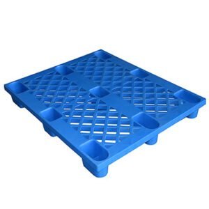 A blue Lightweight 9 Legs Grid Nestable Plastic Pallet, designed with a grid pattern and nine legs, offering nestable functionality for space - saving.