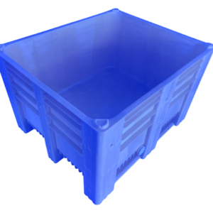 Rigid pallet box made from injection-molded HDPE, built for durable industrial storage and transportation.