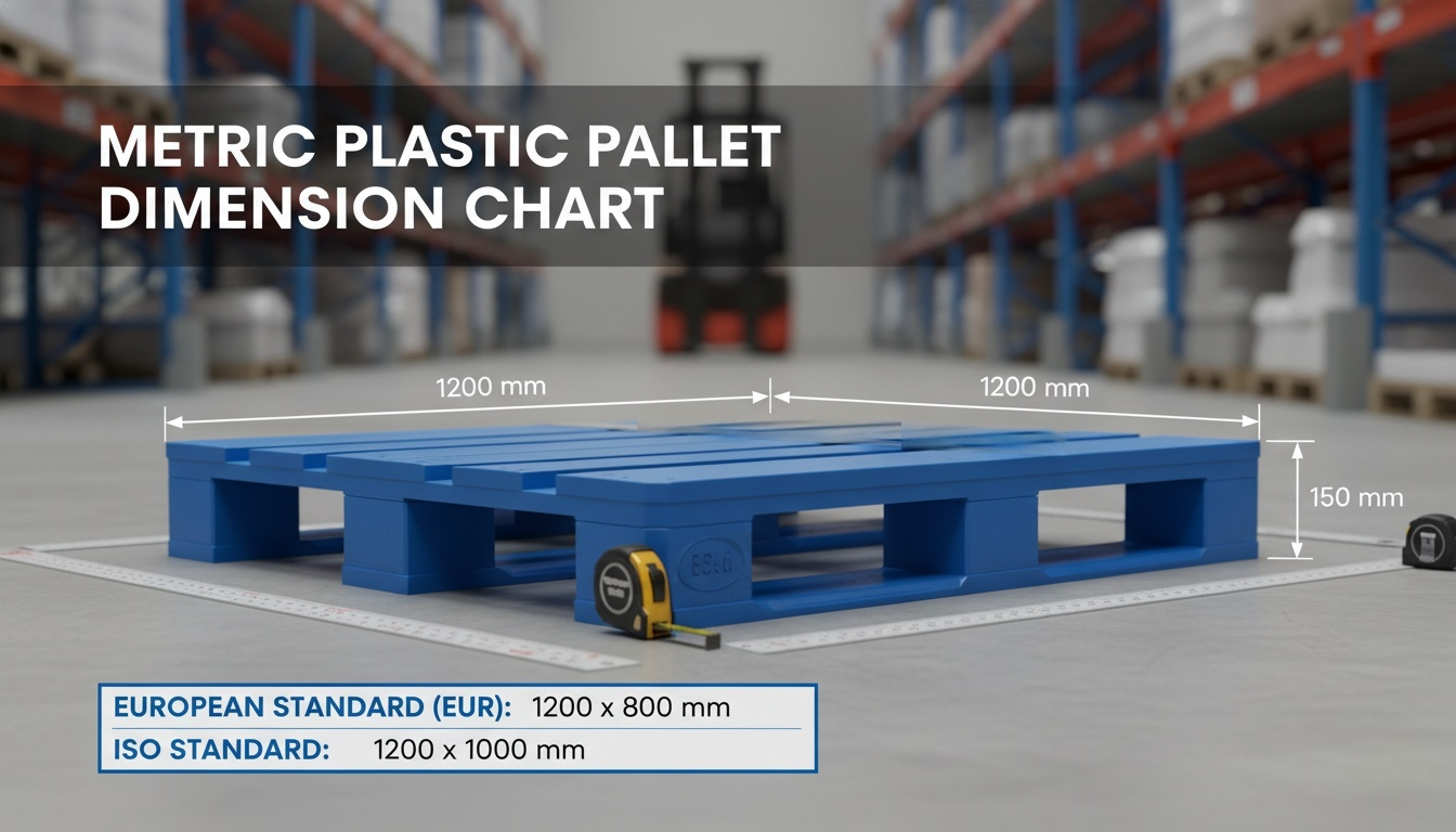 Metric plastic pallet dimension chart with rulers