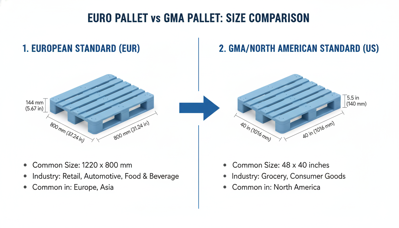 Euro plastic pallet vs GMA pallet size comparison