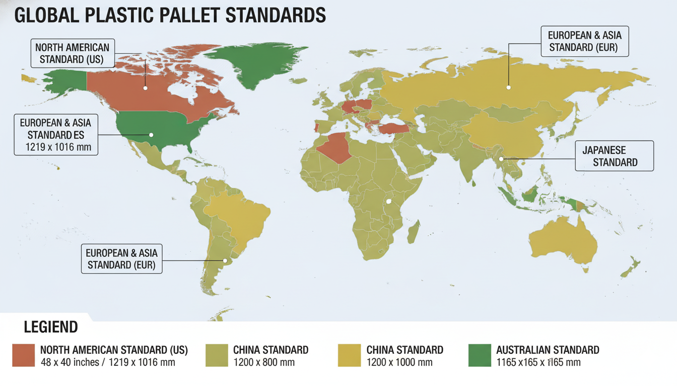 World map showing regional plastic pallet standards