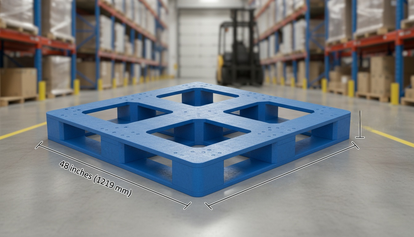 GMA plastic pallet with dimension labels