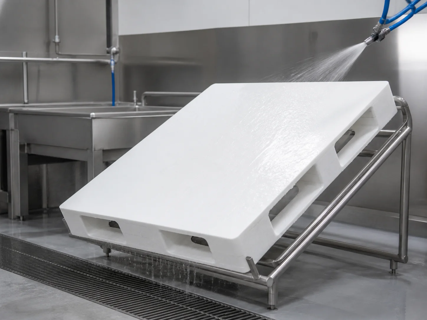 Washable pallet surface — review cleaning access and chemical compatibility