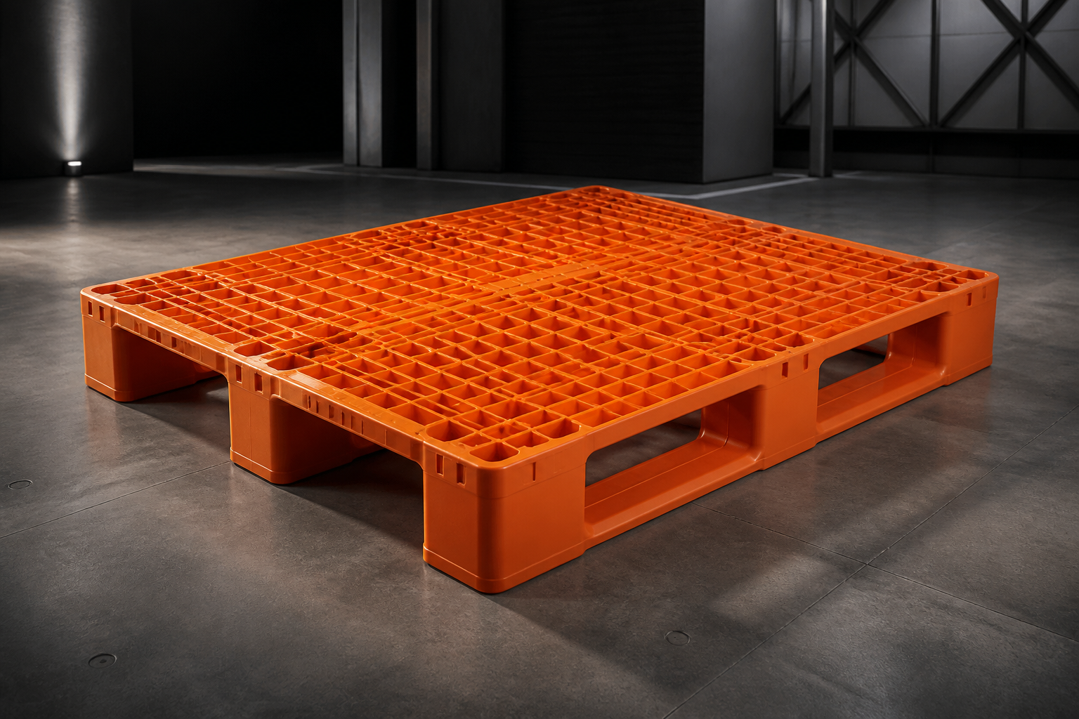 Customized orange open-deck plastic pallet