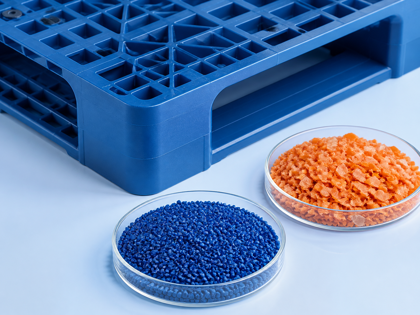 Virgin and recycled plastic material blend for pallets