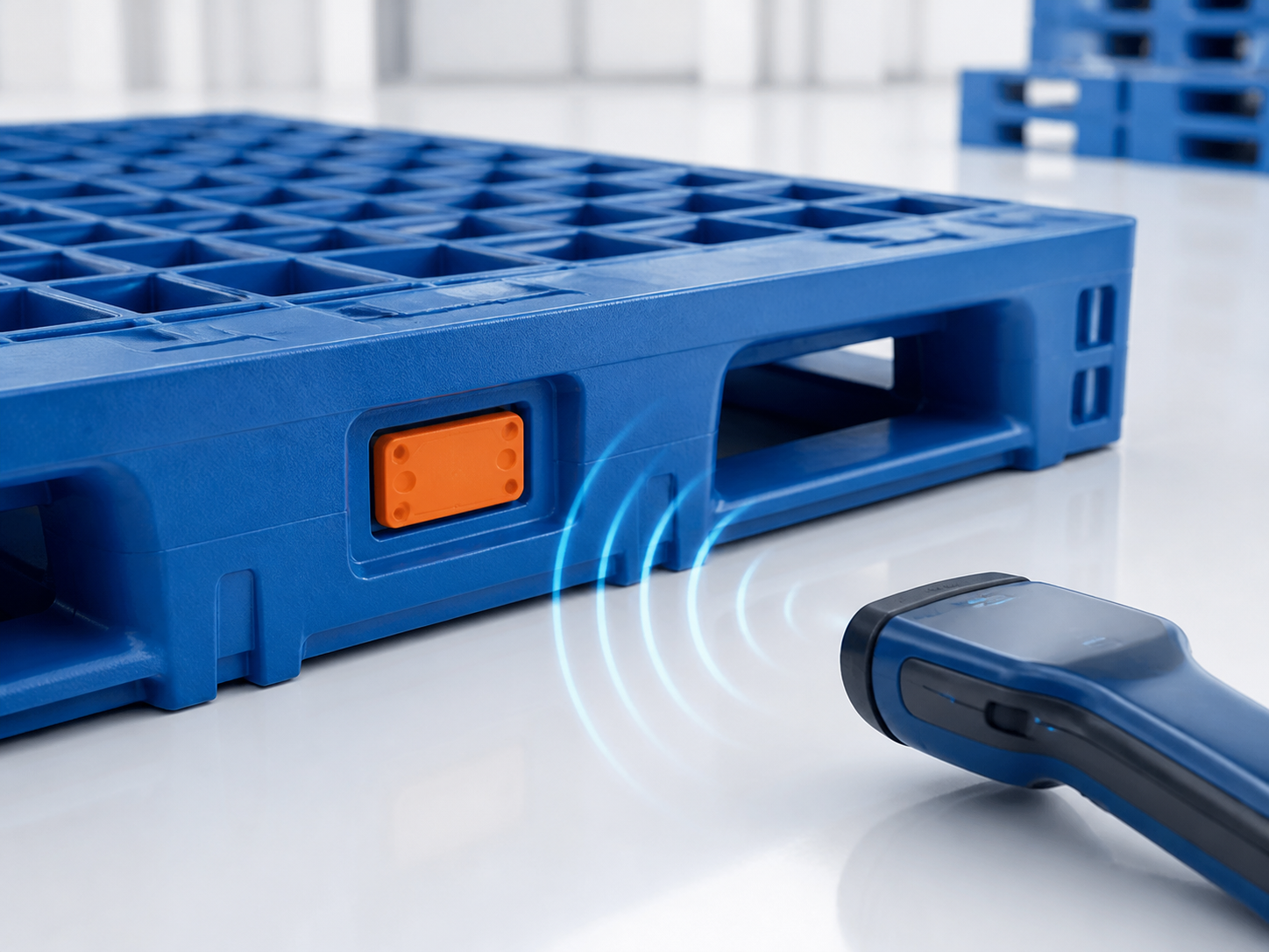 RFID tracking module embedded in a plastic pallet