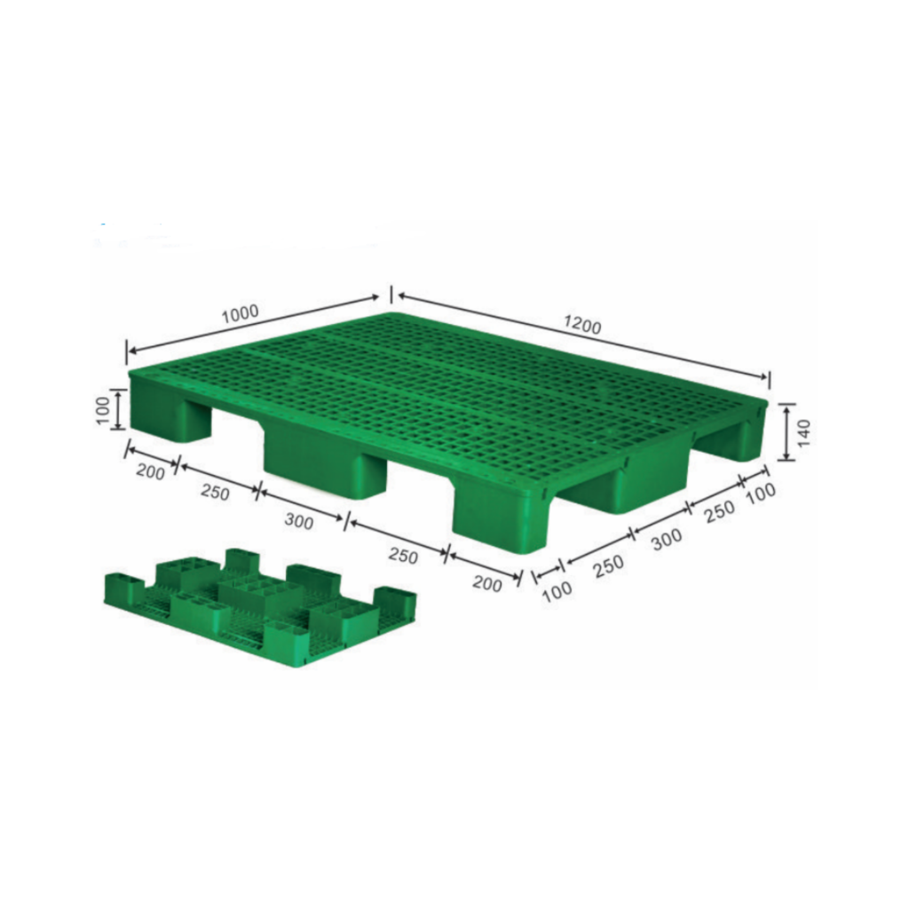 1200 x 1000 Green 9-Leg Grid-Top Plastic Pallet
