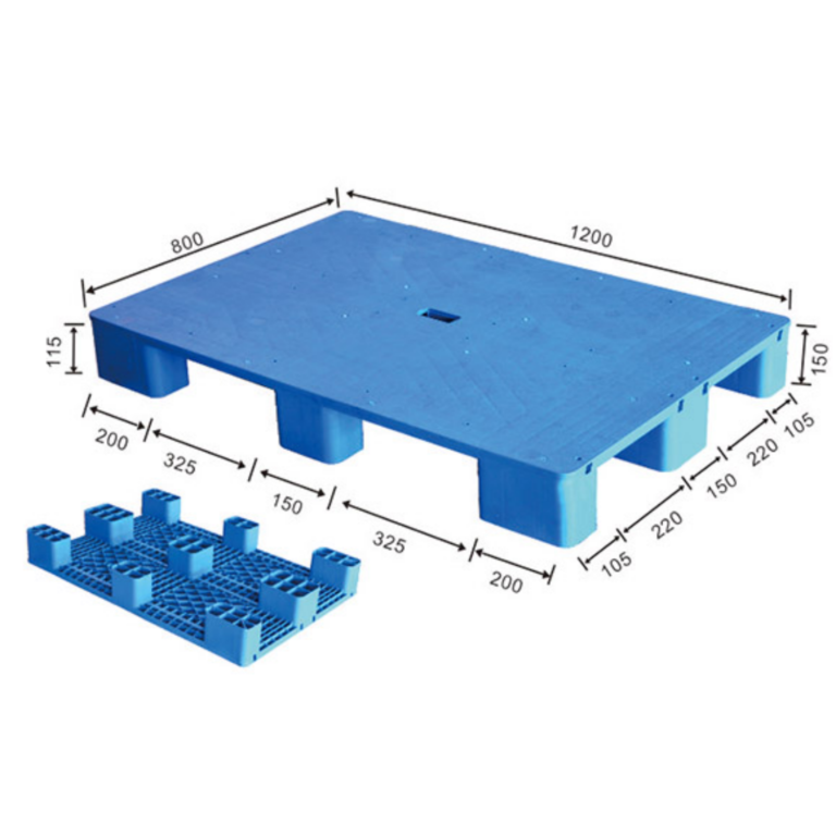 1200 x 800 solid flat top one-piece 9-leg plastic pallet