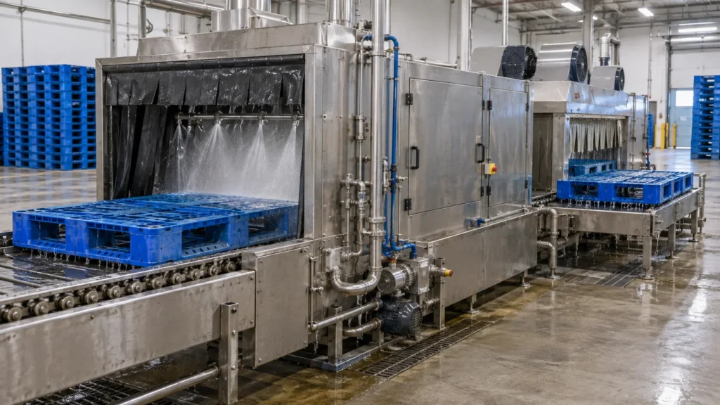 Automatic industrial plastic pallet washer