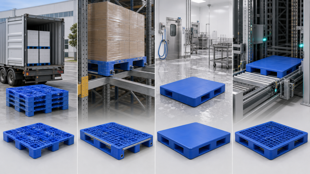 Plastic pallet applications for export shipping, beam racking, hygienic facilities, and automated ASRS warehouses