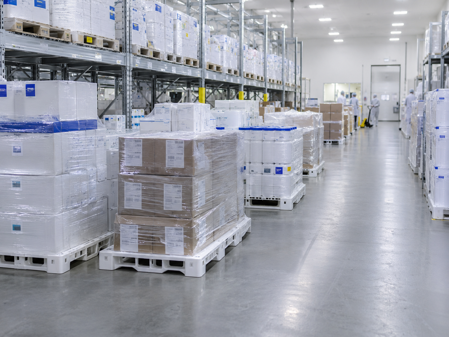 Plastic pallets for medical device manufacturing cleanroom