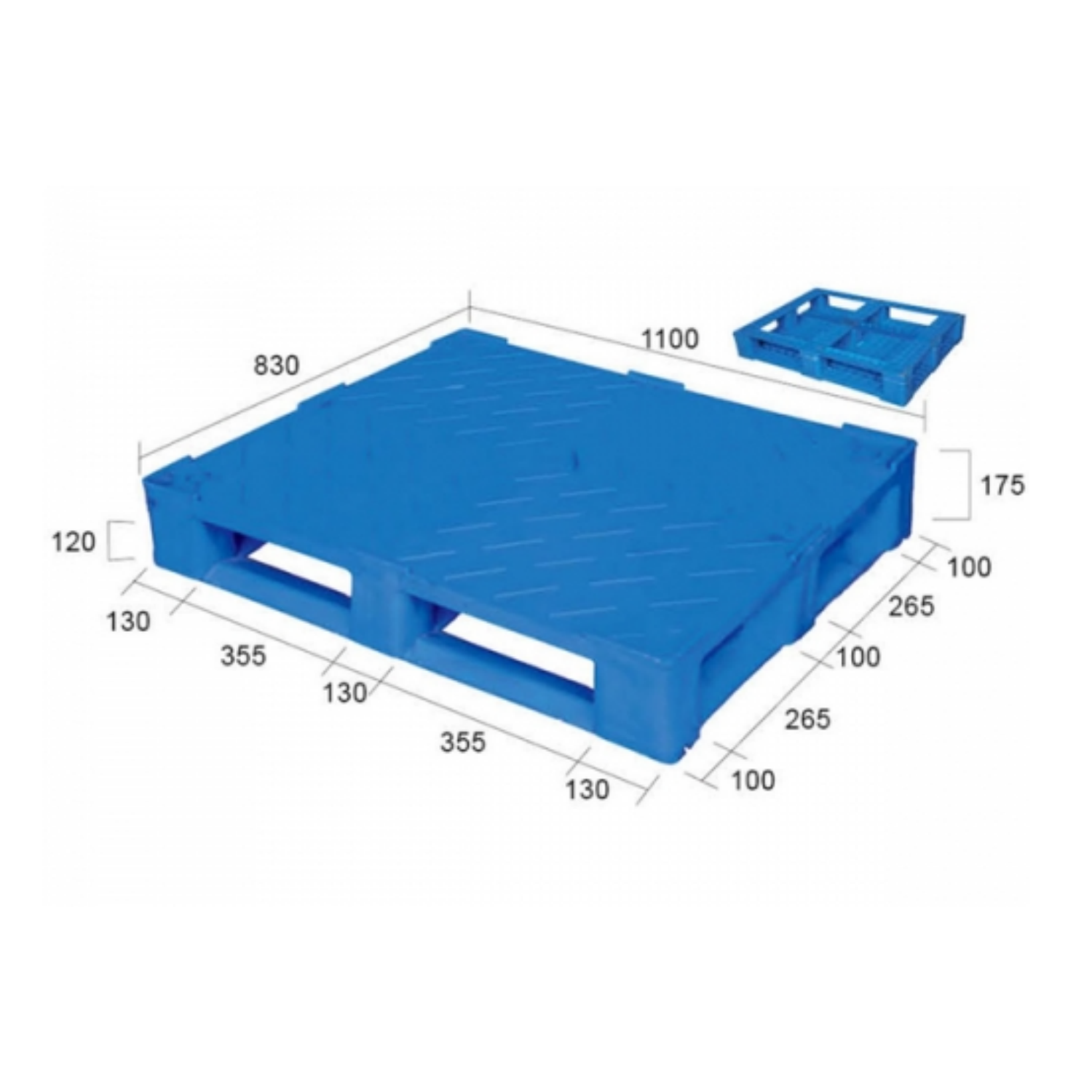 1100 x 830 full perimeter solid-deck plastic pallet