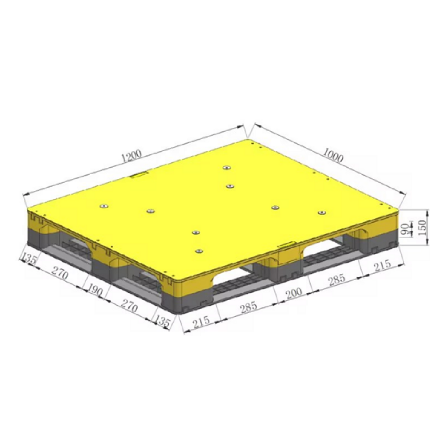 1200 x 1000 yellow picture-frame solid-deck plastic pallet