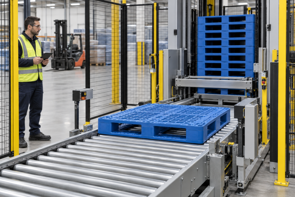 plastic-pallet-conveyor-dispenser-compatibility-test